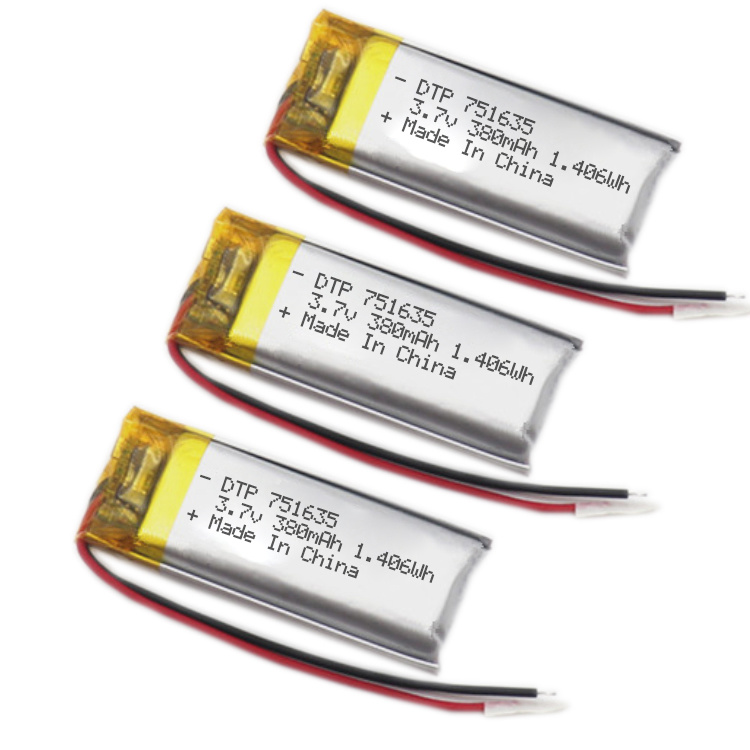 KC Certified DTP751635 3.7V 380mAh Flat Lithium Ion Polymer Battery