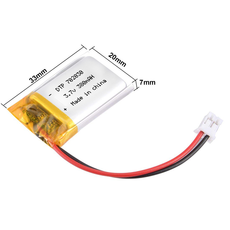 CE ROHS Approved DTP702030 3.7V 380mAh Polymer Lithium Pouch Battery