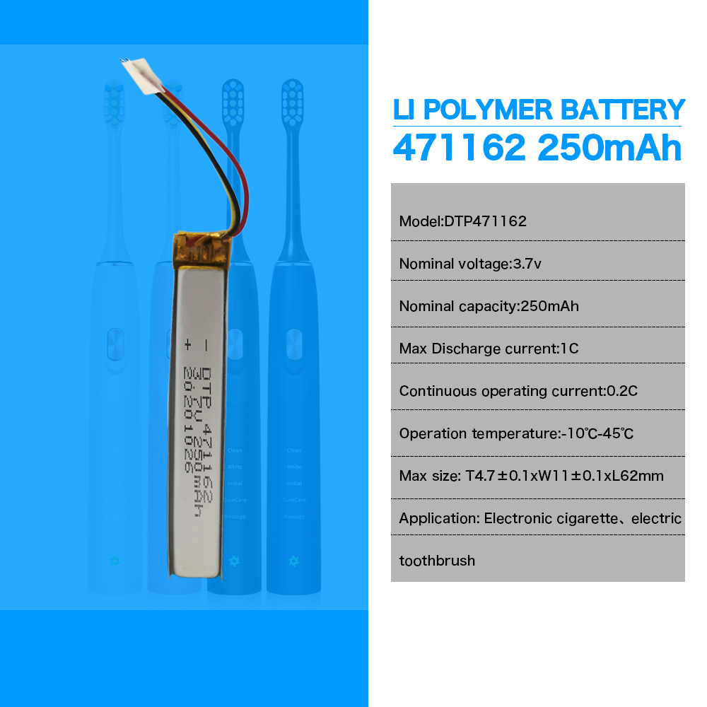 Rechargeable Lithium Polymer Battery 471162 3.7V 250mAh