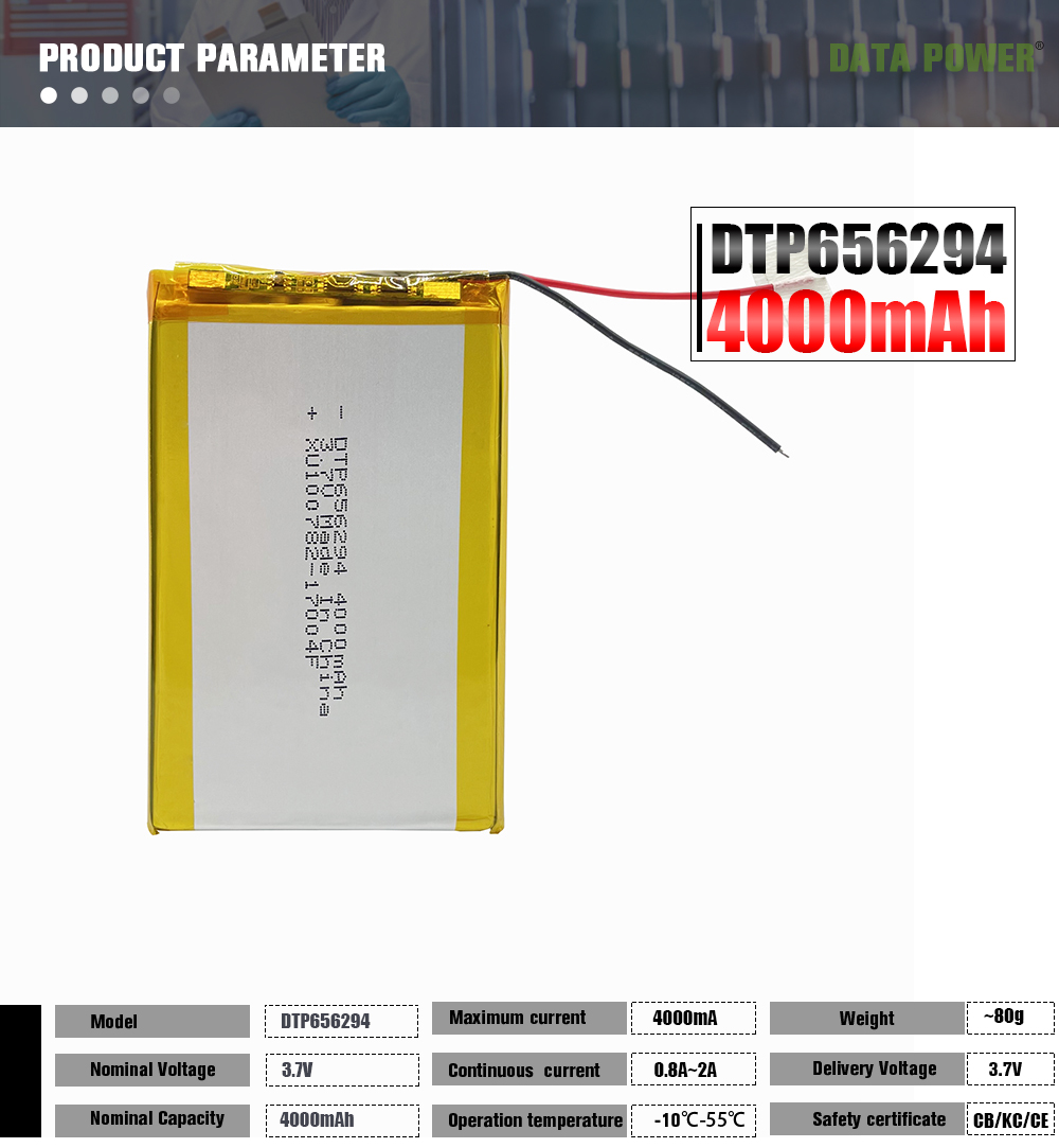 DTP KC lithium polymer battery 3.7v with 4000mah 14.8wh battery 656294 for tablet pc/power bank