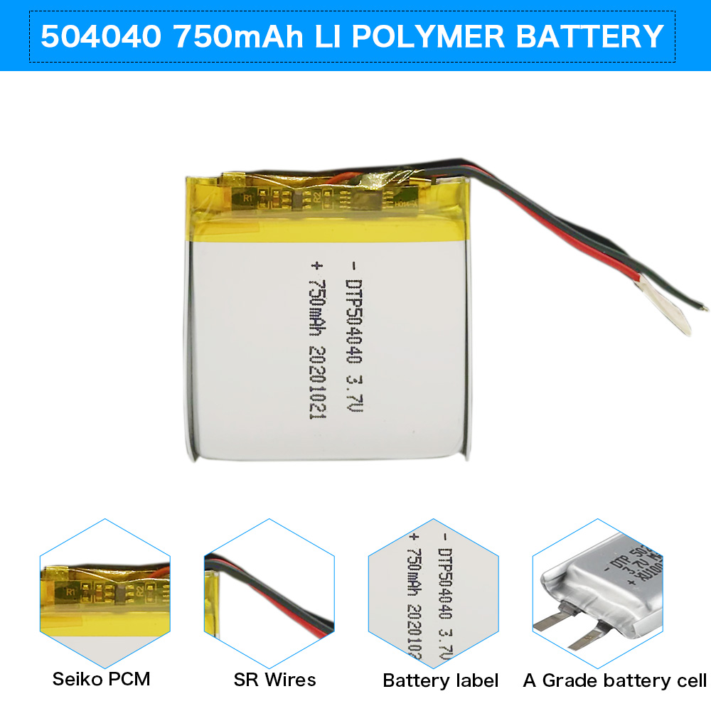 Wholesale li-polymer battery li-ion cell DTP504040 3.7V 750mAh rechargeable lithium rechargeable batteries battery