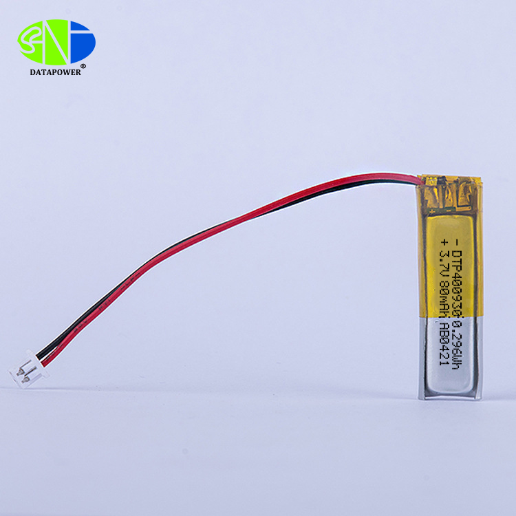 3.7V lithium ion lipo battery 400930 80mAh E-cigarette battery with 51021 2Pin Connector And 45mm Wire