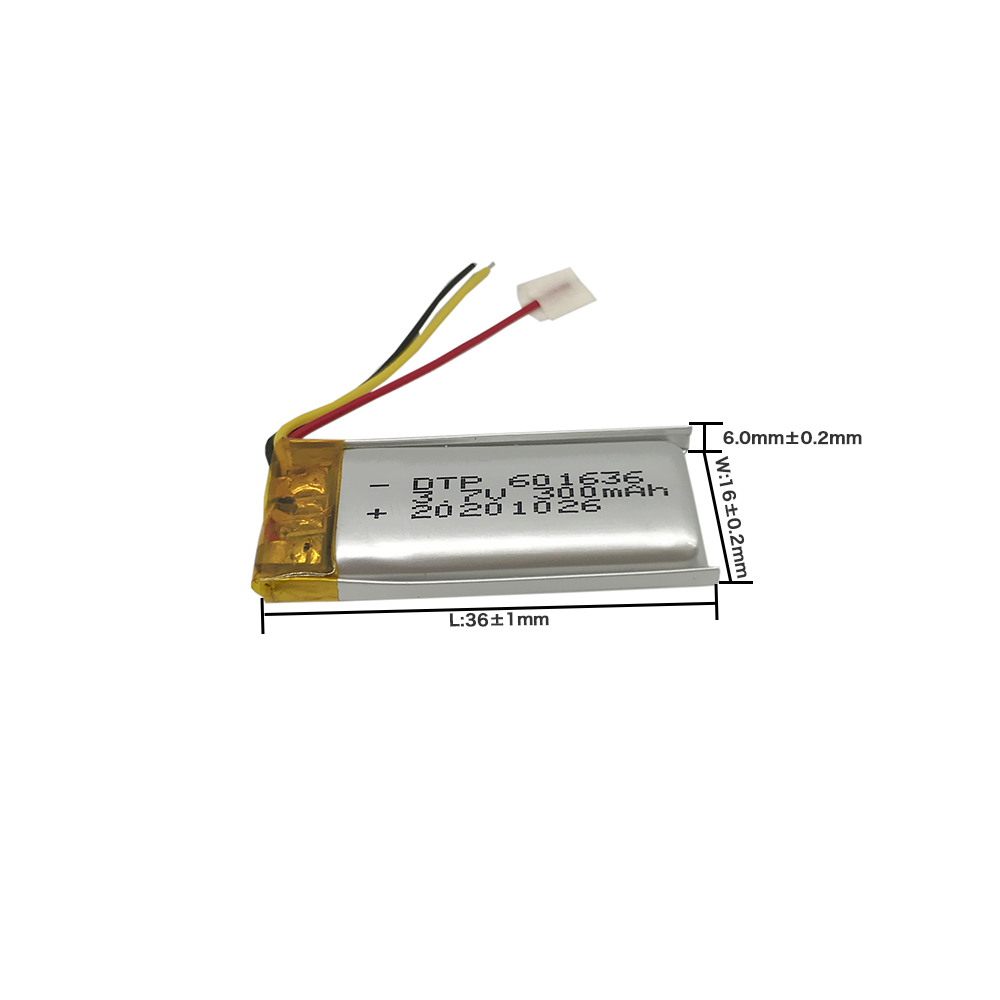 DTP601636 6*16*36mm 3.7V 300mAh Lithium Ion Polymer Battery for Bluetooth Ear Buds