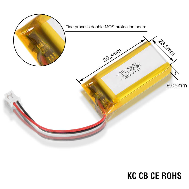CE KC approval battery 3.7V 650mah DTP902830 li-polymer battery