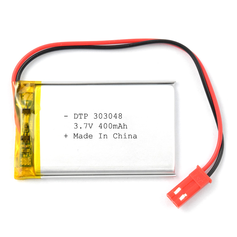 Lithium ion rechargeable li polymer prismatic 303048 3.7V 400mAh battery with pcb