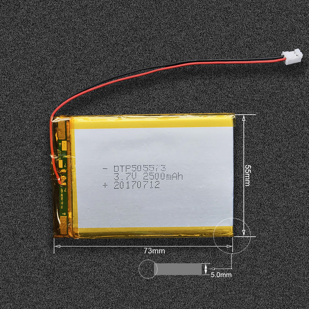Rechargeable lipo battery 3.7v 2500mah 505573 with pcb and wires