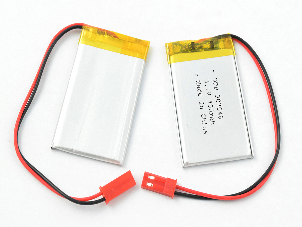 Lithium ion rechargeable li polymer prismatic 303048 3.7V 400mAh battery with pcb