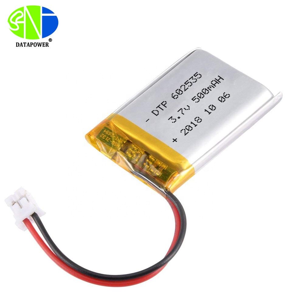 Rechargeable DTP602535 3.7v 500mah lipo battery with JST