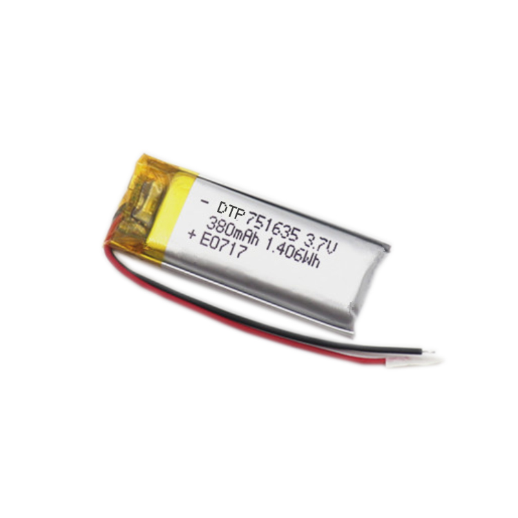 Small rechargeable lipo battery 751635 3.7v 380mah lithium polymer battery for smart watch GPS