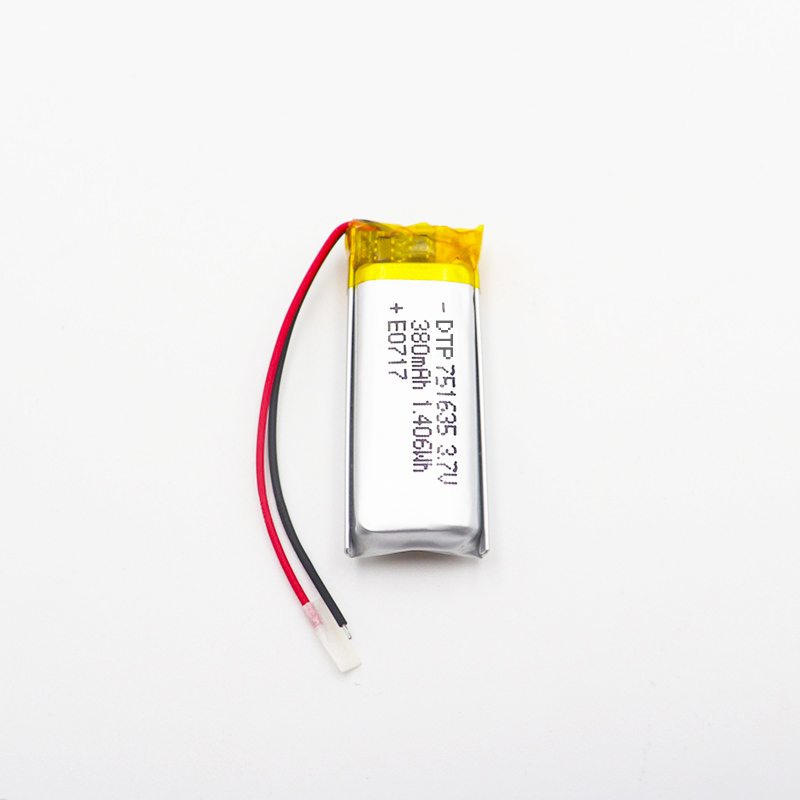 Small rechargeable lipo battery 751635 3.7v 380mah lithium polymer battery for smart watch GPS