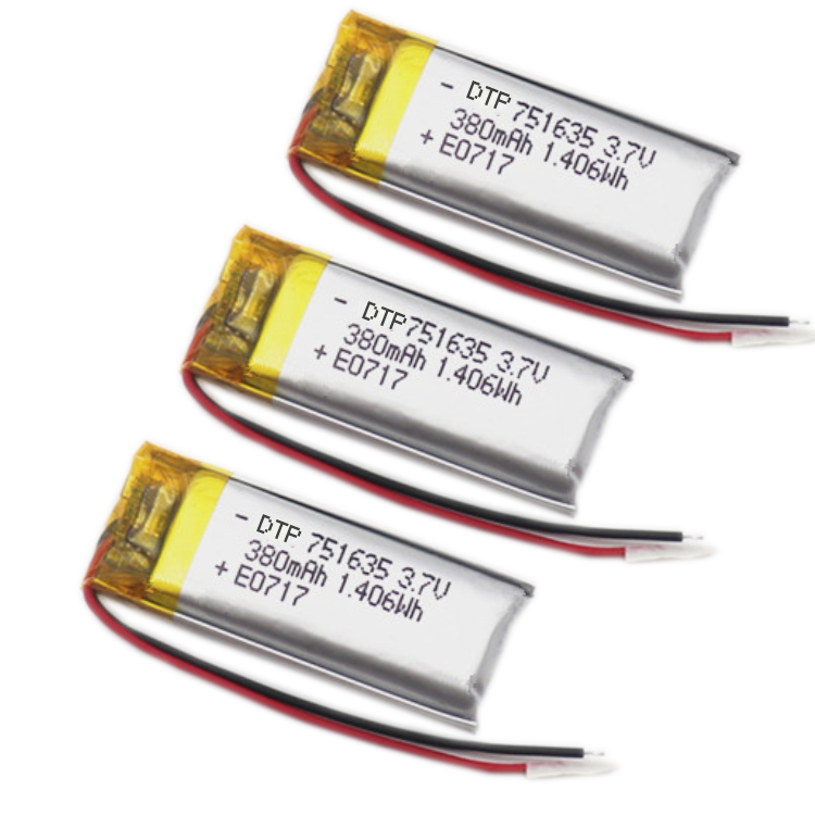 Small rechargeable lipo battery 751635 3.7v 380mah lithium polymer battery for smart watch GPS