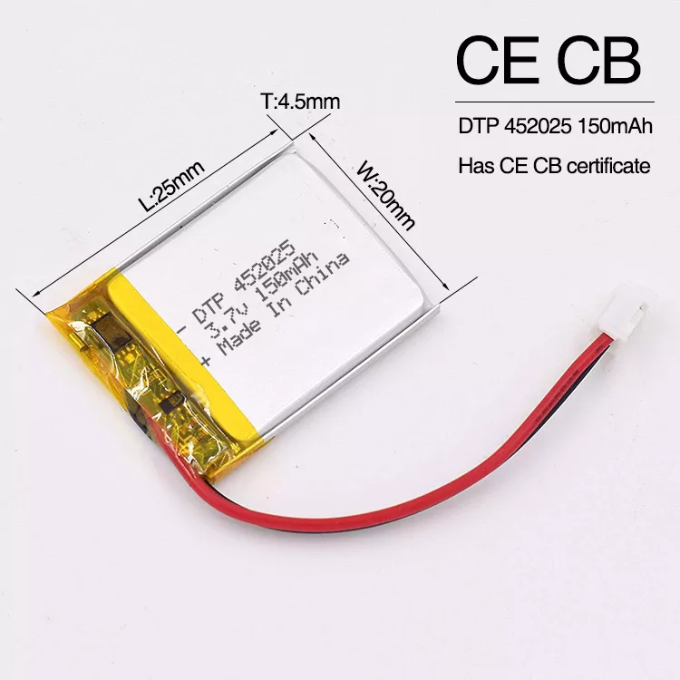 DTP customized rechargeable battery 452025 3.7v 150mah lithium ion polymer battery for earphone smart watch