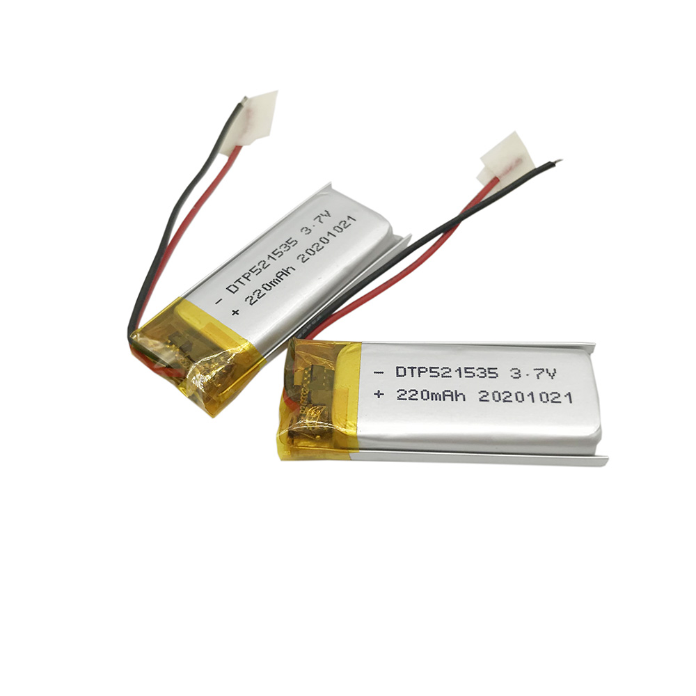 Small 521535 220mAh rechargeable lithium ion polymer cell battery 3.7V lipo battery for smart watch