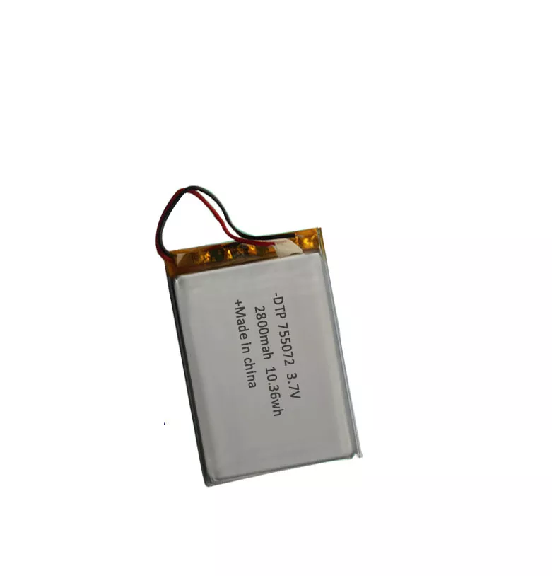 Customized size capacity rechargeable battery 755072 2800mah 3.7v lithium ion polymer battery for home application