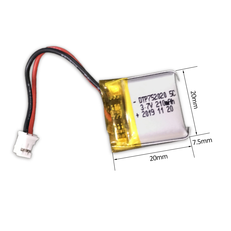 DTP 210mAh 3.7v lipo battery 752020 lithium polymer pouch cell battery batteries with PCB/connector/wires